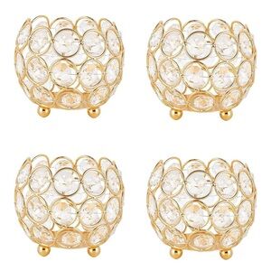 Set of 8 of gold crystal votile candle holders